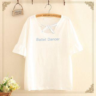 Bow-front Printed Short-sleeve Top