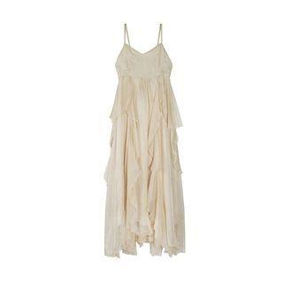 Spaghetti Strap Ruffled Midi Smock Dress