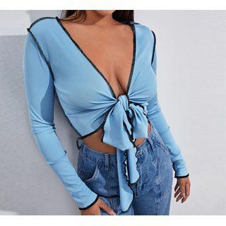 Long Sleeve Bow Front Crop T-shirt