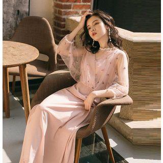 Floral Embroidered A-line Midi Dress