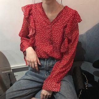 Dotted Chiffon Blouse Maroon - One Size