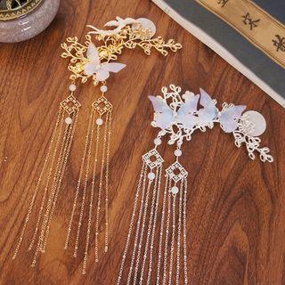 Retro Butterfly Alloy Branches Fringed Hair Clip