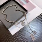 Stainless Steel Pendant Layered Choker Necklace Silver - One Size