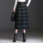 Plaid Quilted Midi A-line Skirt