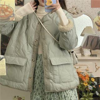 Button-up Bomber Jacket Pea Green - One Size
