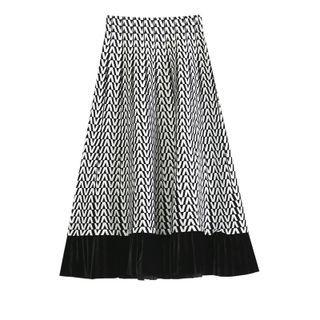 Print Knit Panel A-line Midi Skirt