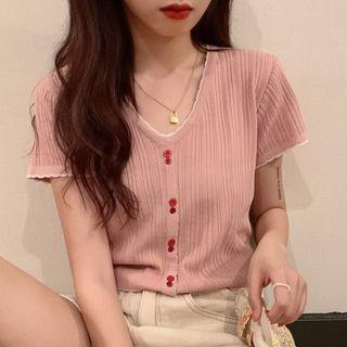 Button-up Short Sleeve Crop Top