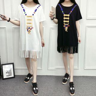 Fringe Hem Short-sleeve T-shirt Dress
