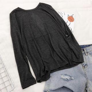 Plain Long-sleeve T-shirt Gray - One Size
