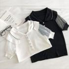 Peter-pan Collar Panel Puff-sleeve Knit Top