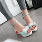 Bow Floral Print Wedge Sandals