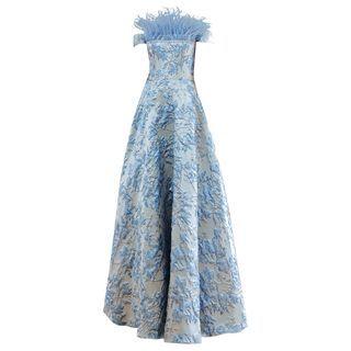 Off Shoulder Fringed A-line Evening Gown