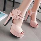 Faux Leather Peep-toe Ribbon Accent High Heel Sandals