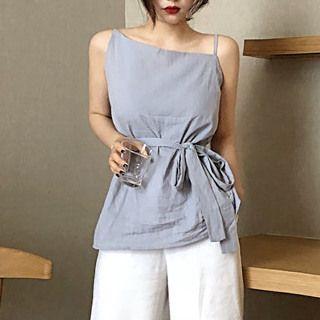 Plain Spaghetti Strap Top Blue - One Size