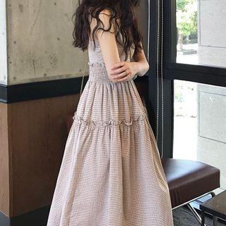 Ruffle Trim Sleeveless A-line Midi Dress