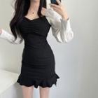 Long-sleeve Two-tone Mini Mermaid Dress