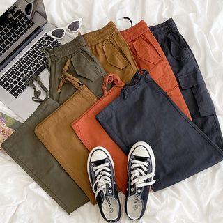 High-waist Plain Drawstring Cargo Pants