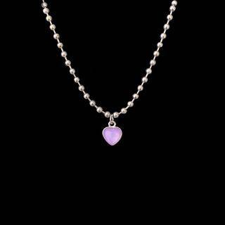 Heart Pendant Stainless Steel Necklace Purple Heart - Silver - One Size