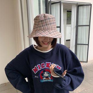 Plaid Bucket Hat Beige - One Size