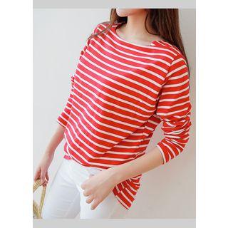 Square-neck Long-sleeve Stripe T-shirt