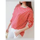 Square-neck Long-sleeve Stripe T-shirt