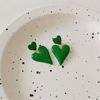 Heart Drop Earring 1 Pair - Green - One Size