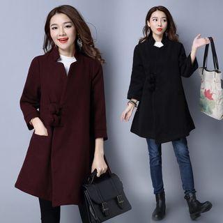 3/4 Sleeve Stand Collar Woolen Coat