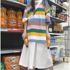 Rainbow Stripe 3/4-sleeve T-shirt / Midi A-line Skirt