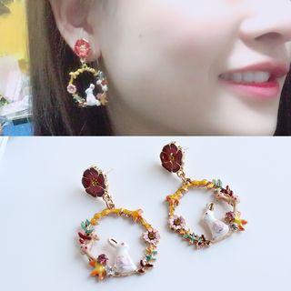 Rabbit & Flower Mini Hoop Earring