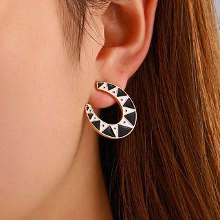 Patterned U Shape Glaze Alloy Earring 01 - 1 Pair - Black & White - One Size