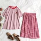 Strawberry Print T-shirt + Plaid Skirt