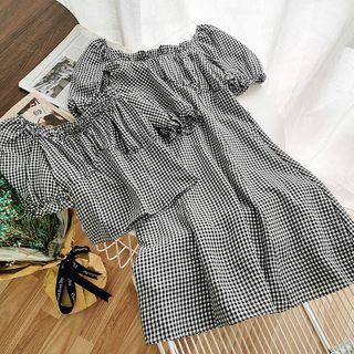 Plaid Off-shoulder A-line Dress / Top