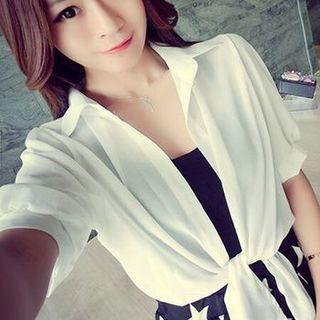 Short-sleeve Tie-front Chiffon Top