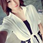 Short-sleeve Tie-front Chiffon Top
