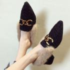 Embellished Tweed Furry Chunky-heel Loafers
