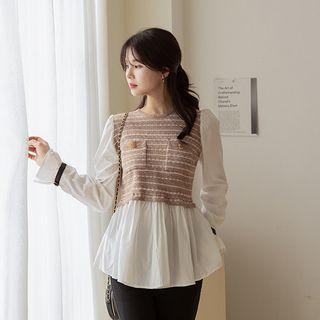 Knit-vest Overlay Peplum Blouse