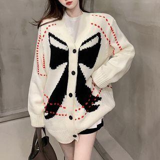 Bow Print Cardigan White - One Size