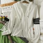 Stripe-trim Zipper Hooded Knit Top In 5 Colors