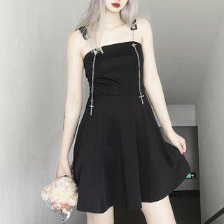 Spaghetti Strap Chain-accent Mini A-line Dress