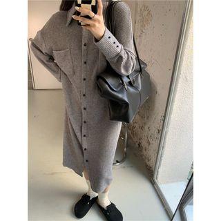 Long-sleeve Collar Midi Sweater Dress / Vest