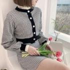 Pattern Knit Cardigan & Miniskirt Set Black - One Size
