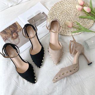 Studded Faux Suede Pointed High-heel Pumps