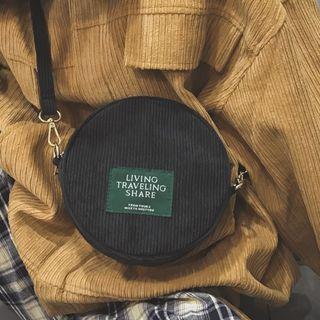 Corduroy Applique Round Crossbody Bag