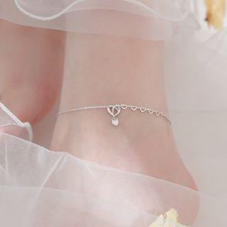 Heart Sterling Silver Anklet 925 Silver - Silver - One Size