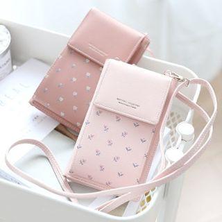 Floral Print Faux Leather Long Wallet With Shoulder Strap