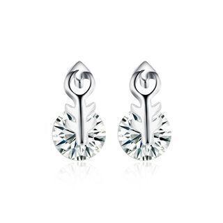 925 Sterling Silver Elegant Romantic Cupids Arrow Earrings And Ear Studs With Cubic Zircon Silver - One Size
