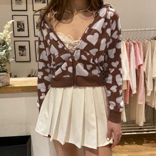 Heart Print Zip Hooded Light Jacket
