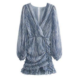 Printed Balloon-sleeve Mini A-line Dress