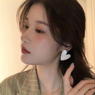 Heart Stud Earring 1 Pair - 925 Silver - White - One Size
