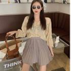 Embroidered Long-sleeve Top / Pleated Skirt